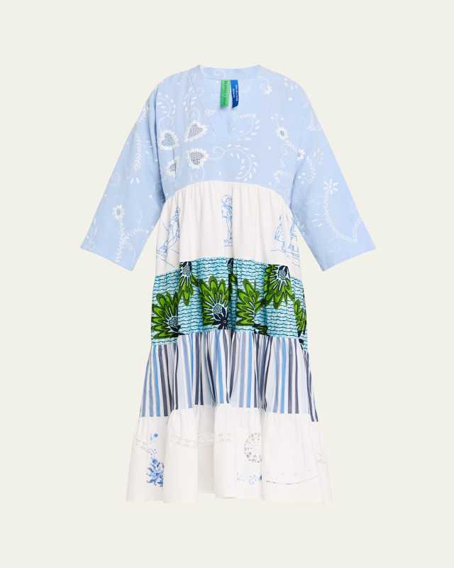 Ooak Kendima Volant Tiered Patchwork Midi Dress